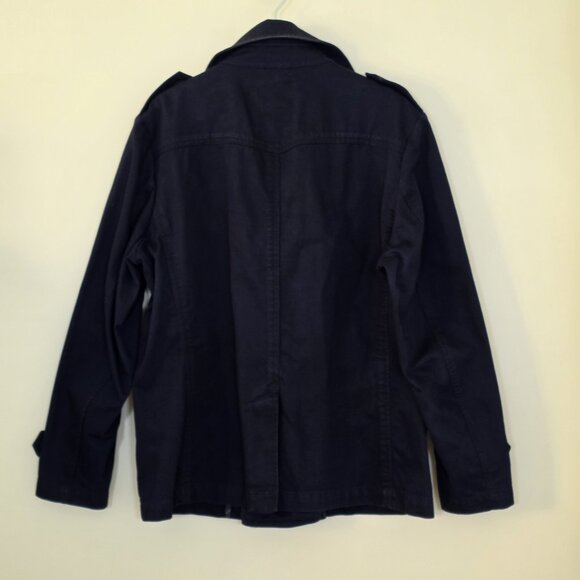 Zara Trench Coat Men XL Navy Double Breasted Vented Twill Cotton Unlined Pockets - Picture 2 of 16